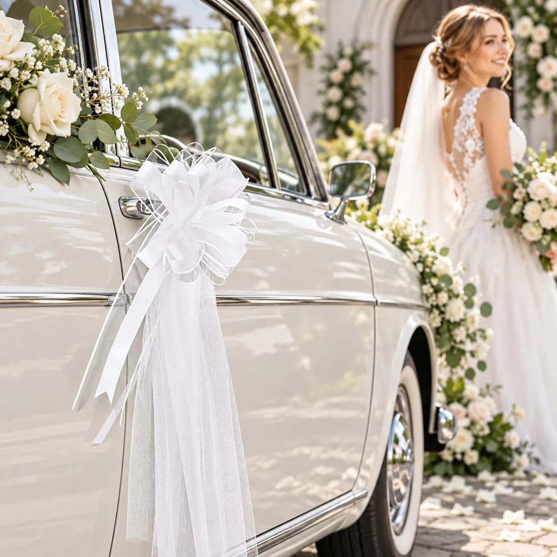 Nœud en Tulle Voiture Mariage romantique
