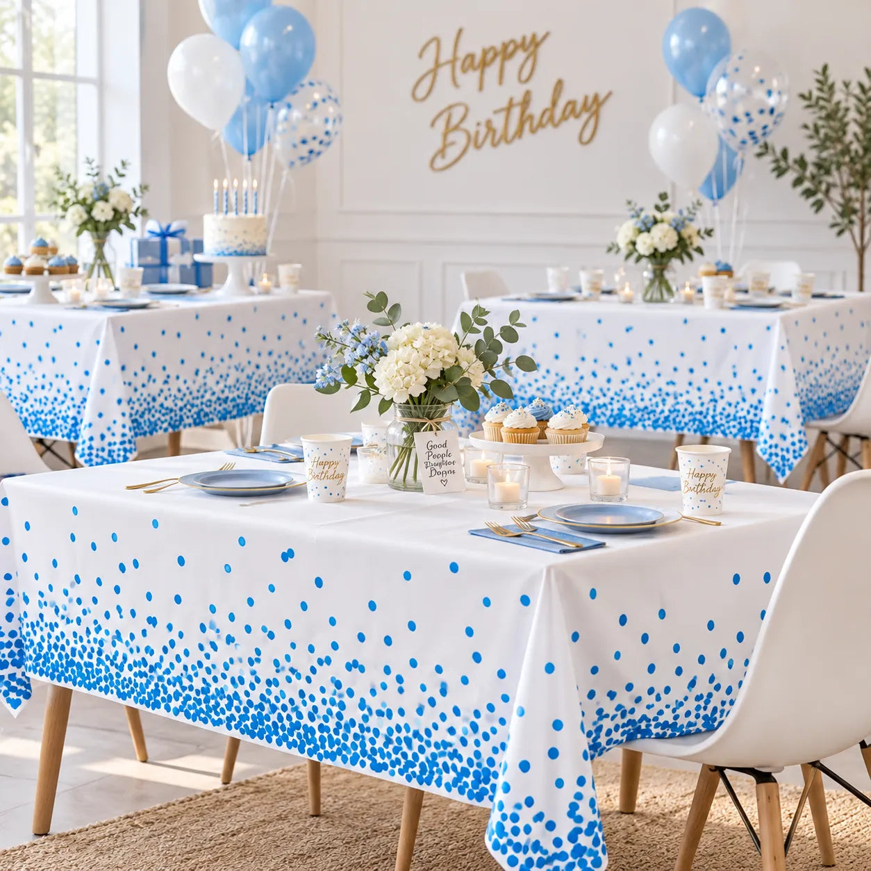 Nappe Anniversaire Blanc Et Bleu Belle