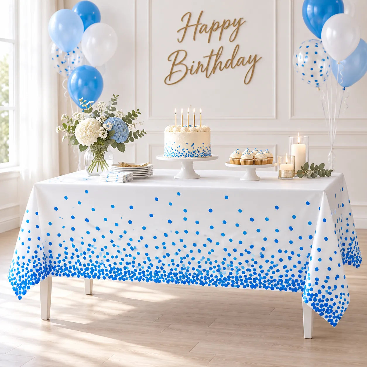 Nappe Anniversaire Blanc Et Bleu Unique