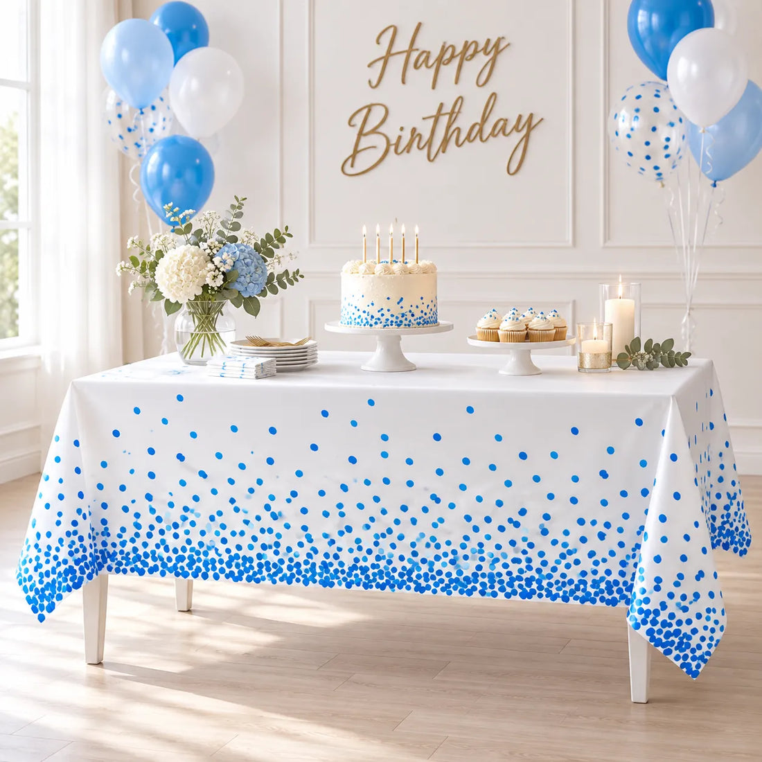 Nappe Anniversaire Blanc Et Bleu Unique