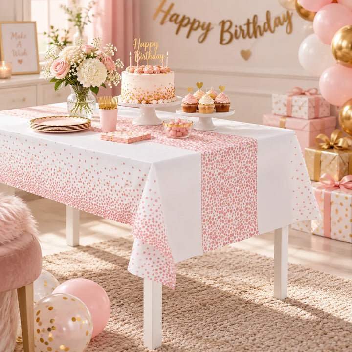Nappe Anniversaire Blanc et Rose Gold