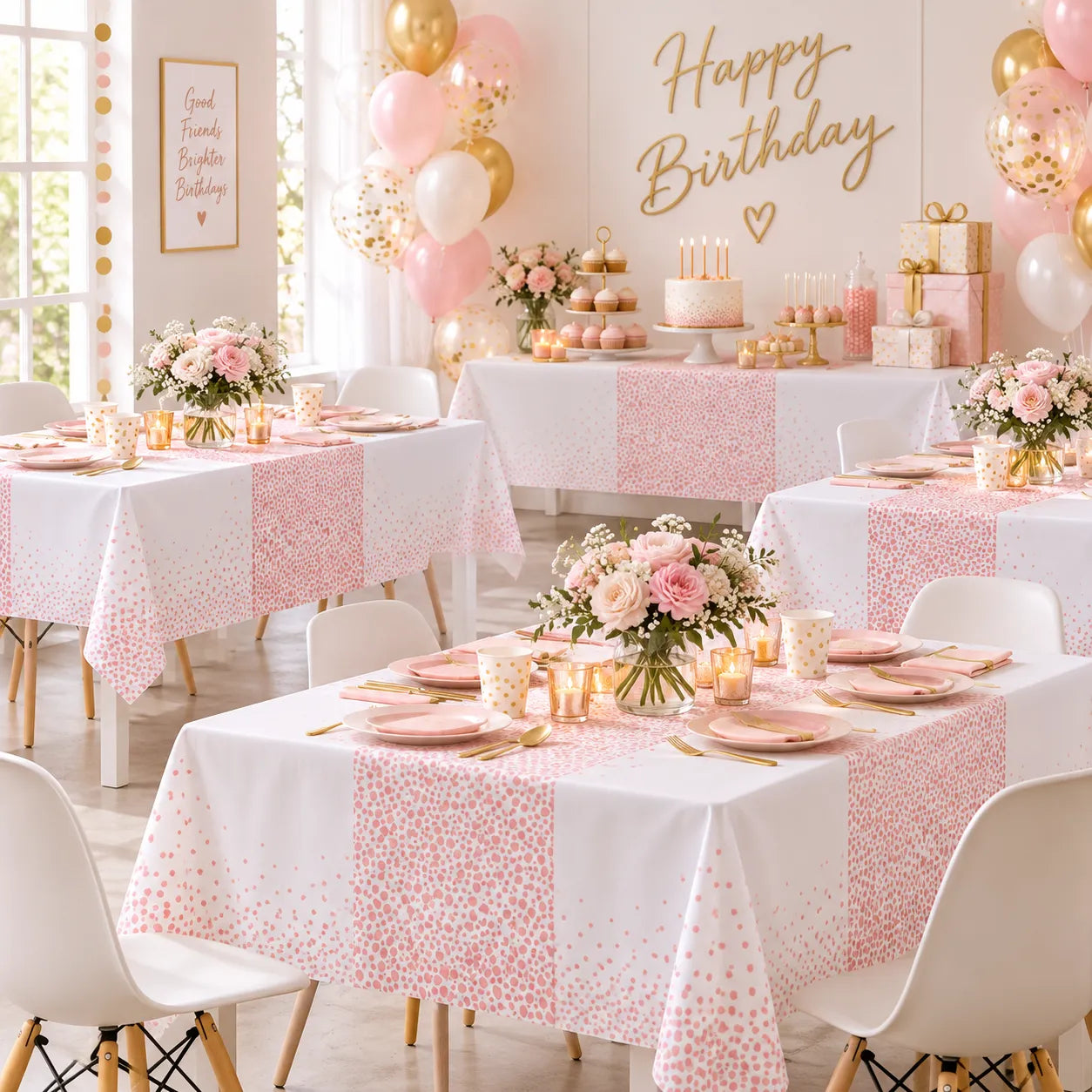 Nappe Anniversaire Blanc et Rose Gold Classe