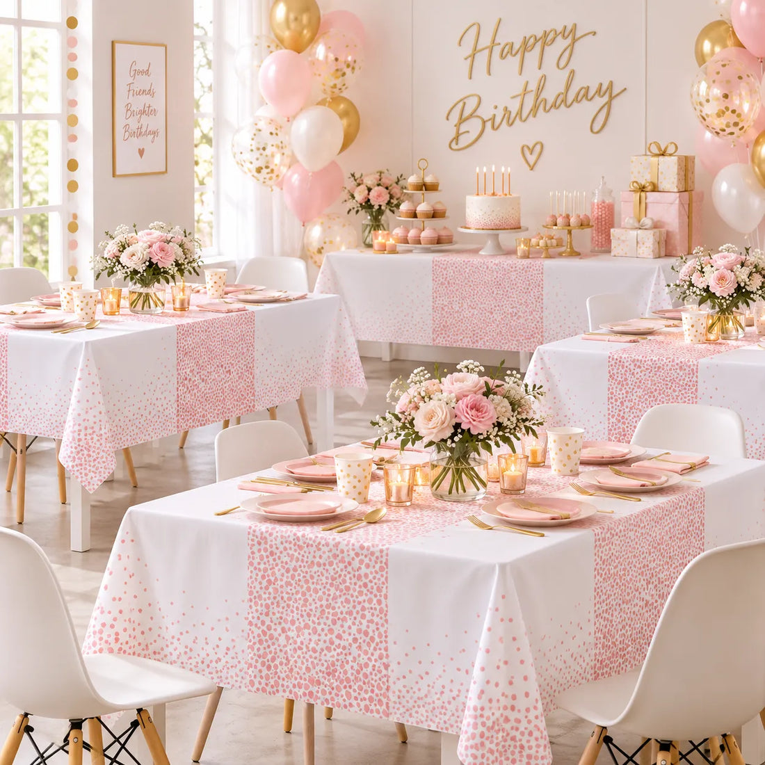 Nappe Anniversaire Blanc et Rose Gold Classe