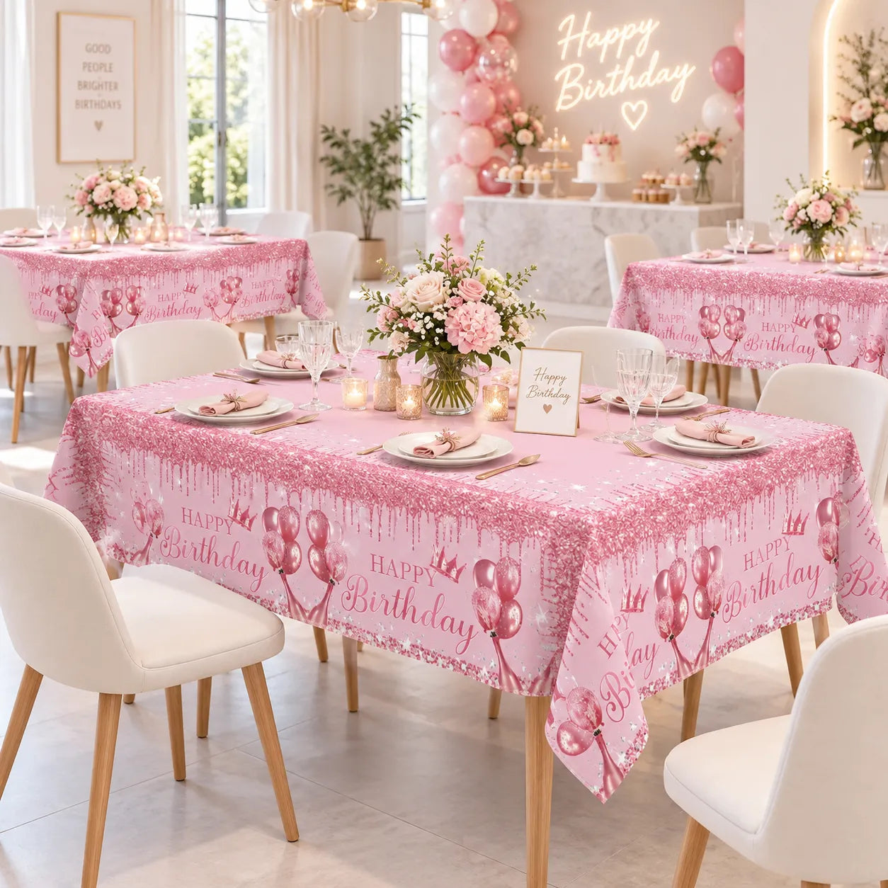 Nappe Anniversaire Rose à Princesse Belle