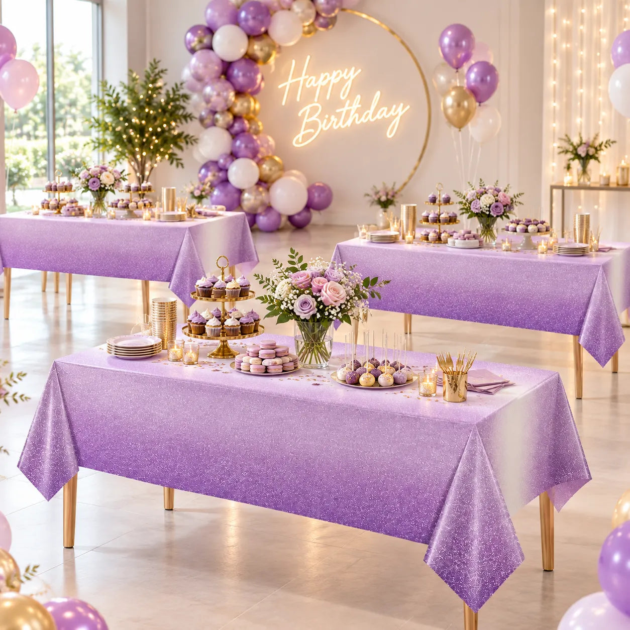 Nappe Anniversaire Violet et Blanc Classe
