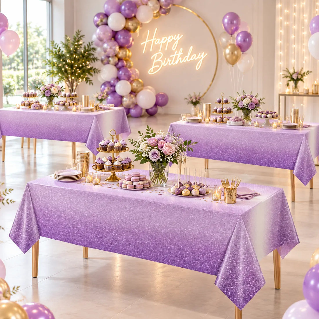 Nappe Anniversaire Violet et Blanc Classe