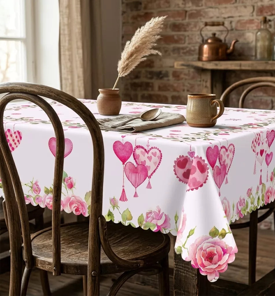 Nappe Blanche Saint-Valentin Cœurs Roses Unique