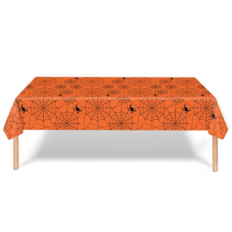 Nappe Halloween Orange Toile D’Araignée Minimaliste