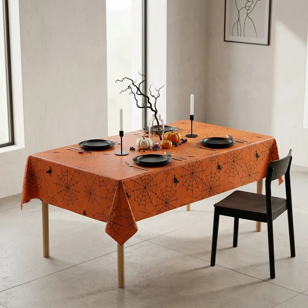 Nappe Halloween Orange Toile d’Araignée Unique