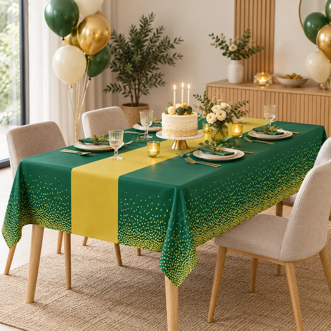 Nappe Jetable Verte et Dorée Classe