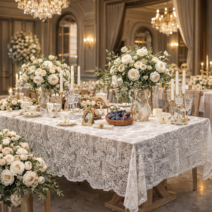 Nappe Mariage Blanche Dentelle Fleurie