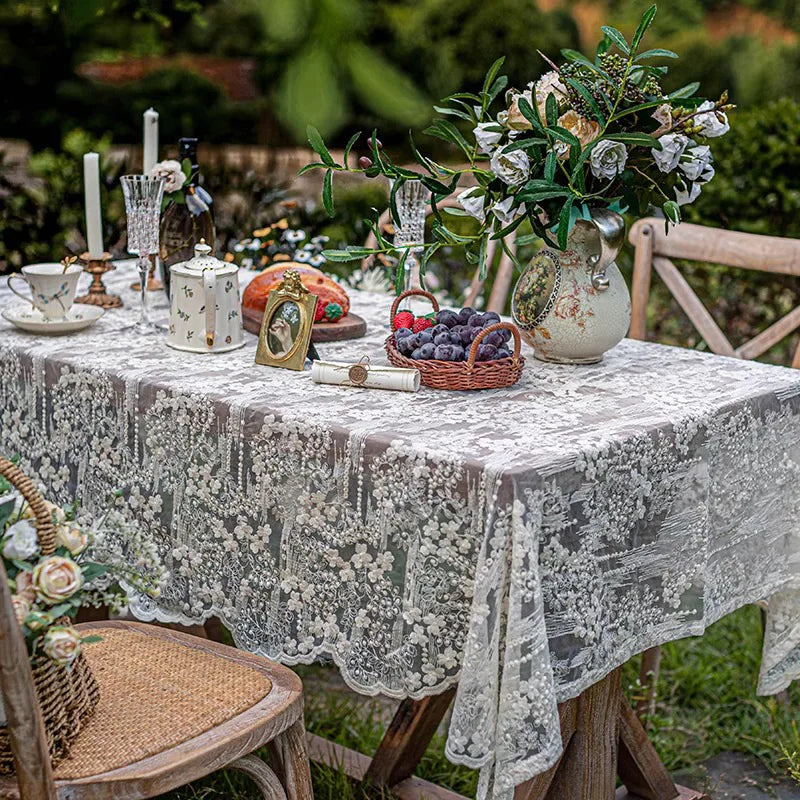 Nappe Mariage Blanche Dentelle Fleurie Unique