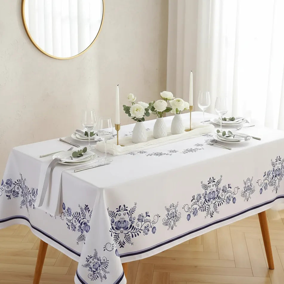 Nappe Mariage Rétro Blanc et Bleu