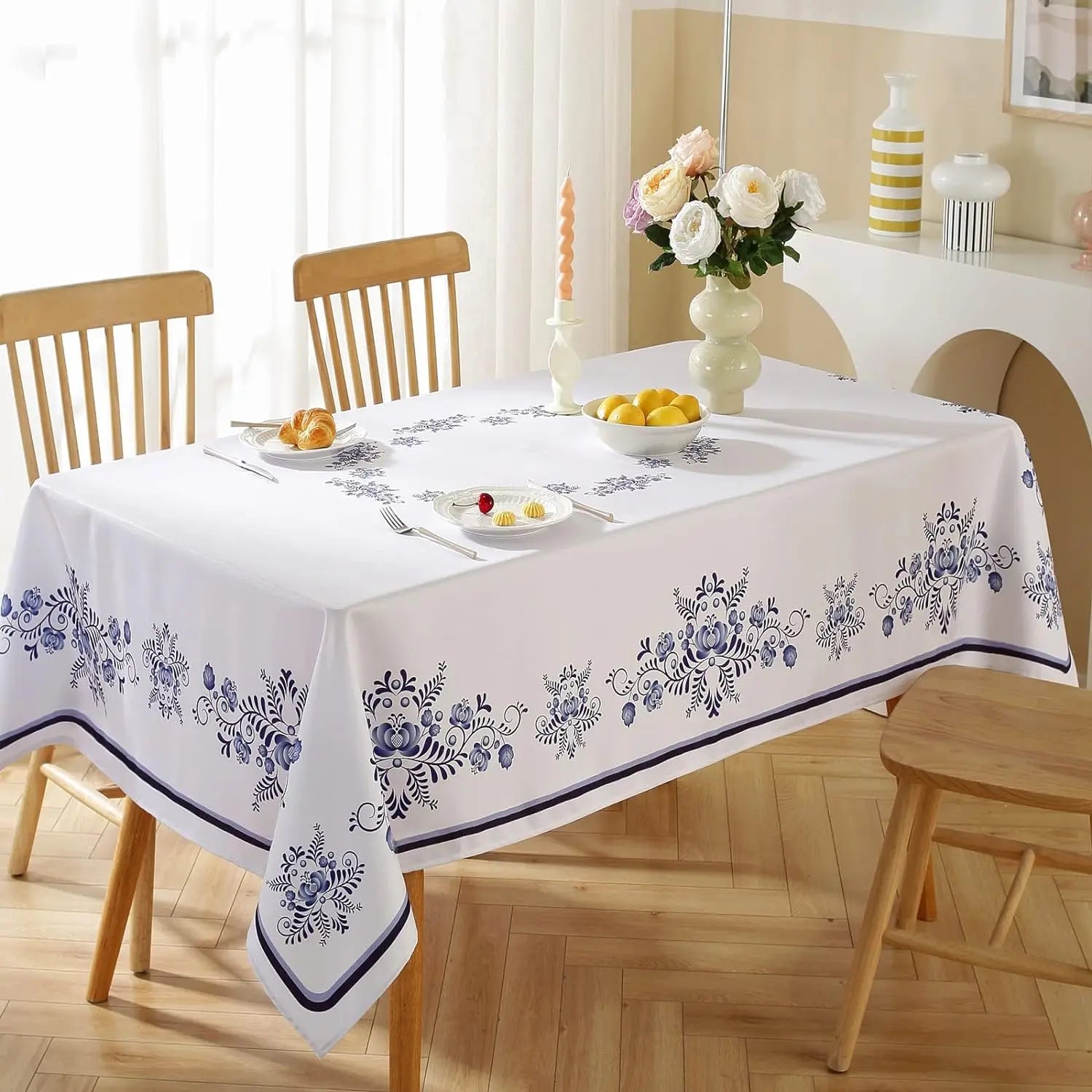 Nappe Mariage Rétro Blanc et Bleu Belle