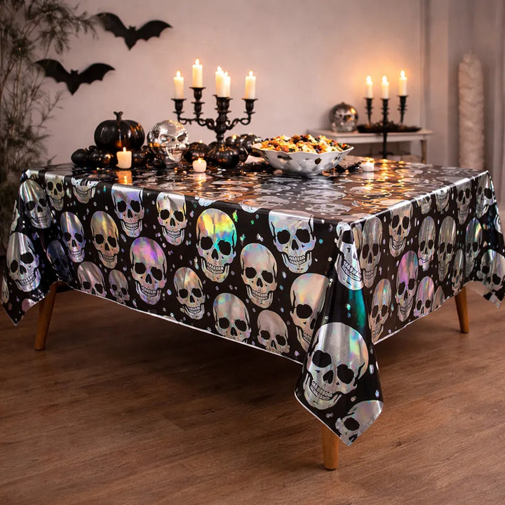 Nappe Noir et Argenté Crâne Halloween