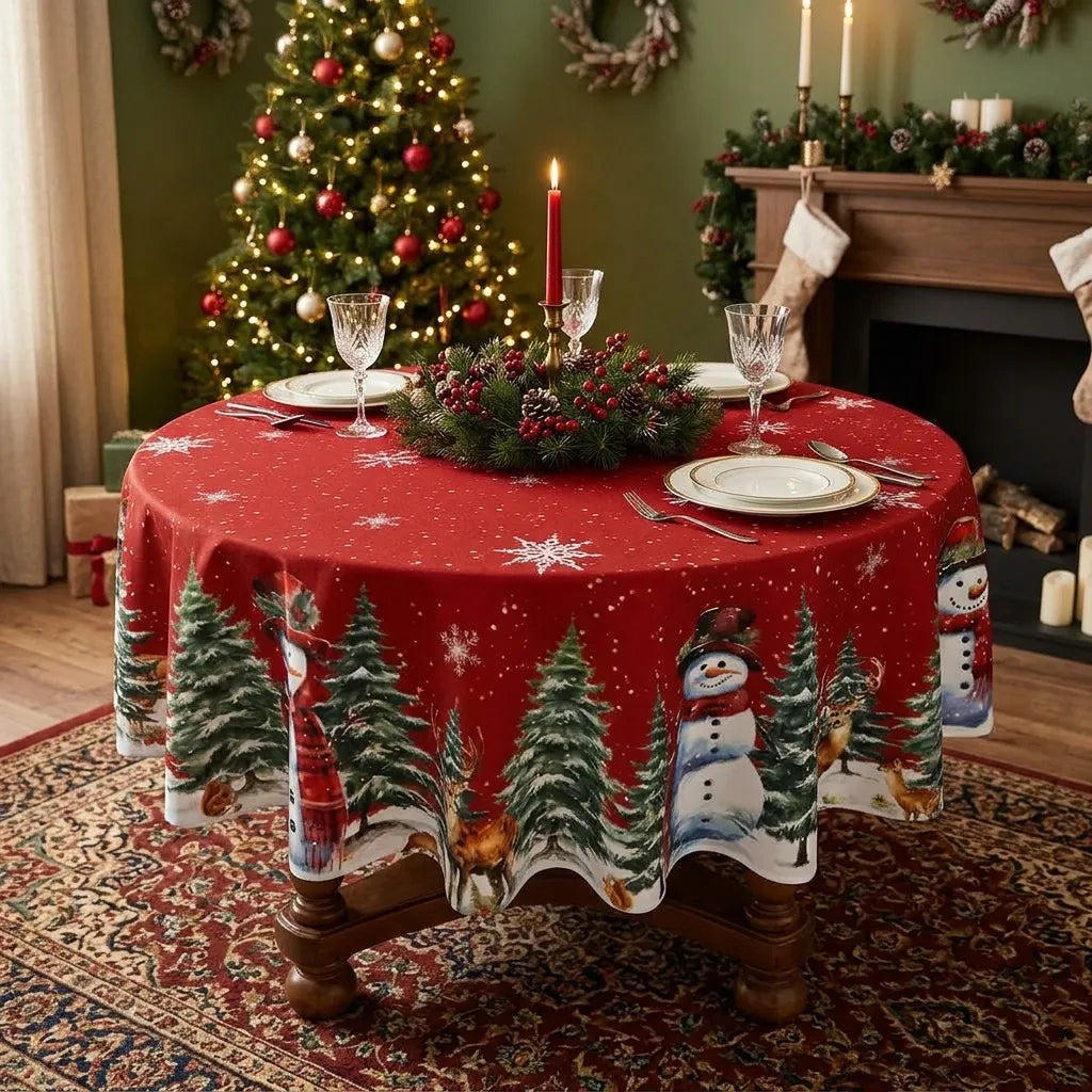 Nappe Ronde de Noël Rouge Minimaliste