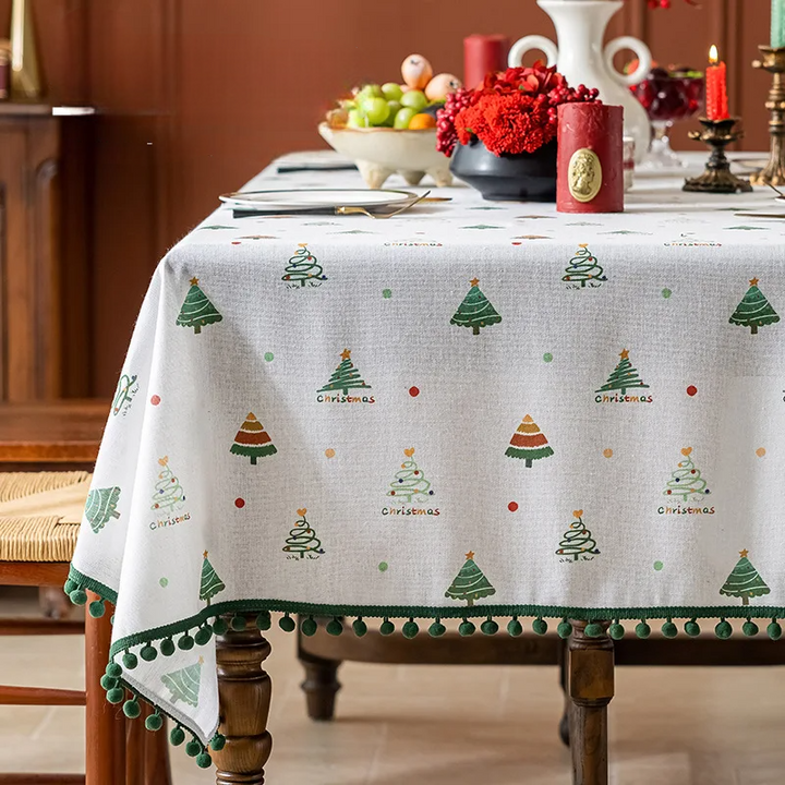 Nappe de Noël Blanche à Sapin