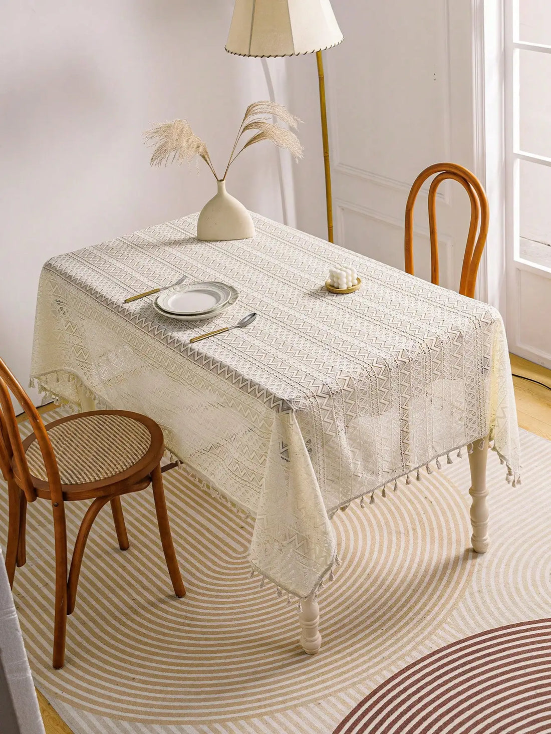 Nappe de Table Beige à Motifs Géométriques