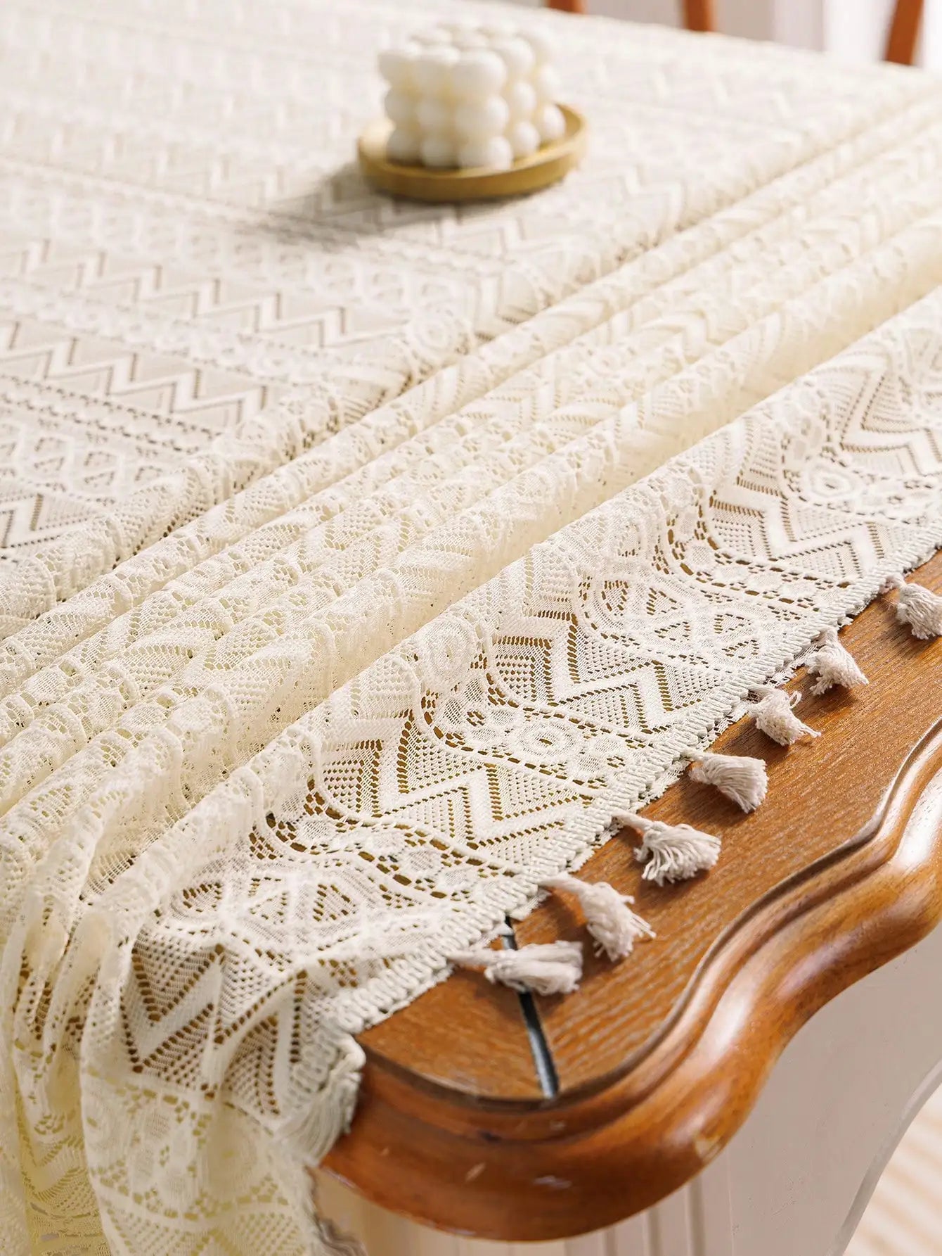 Nappe de Table Beige à Motifs Géométriques Raffinée