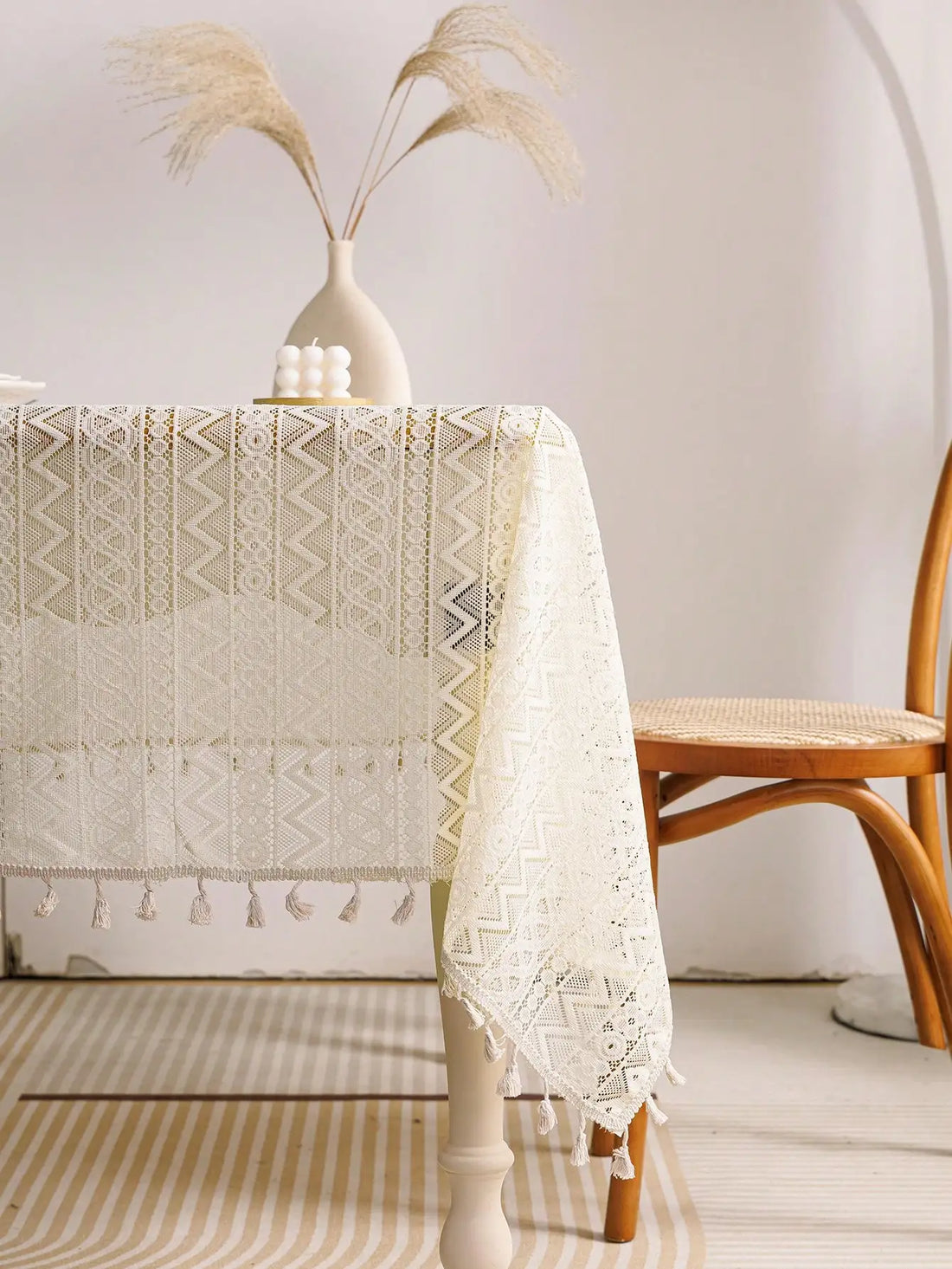 Nappe de Table Beige à Motifs Géométriques Stylé