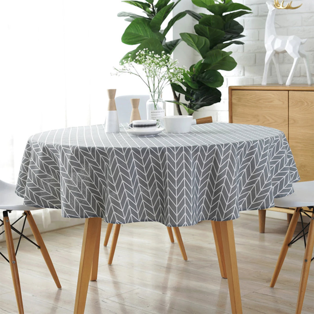 Nappe de Table Gris Ronde Design Raffiné