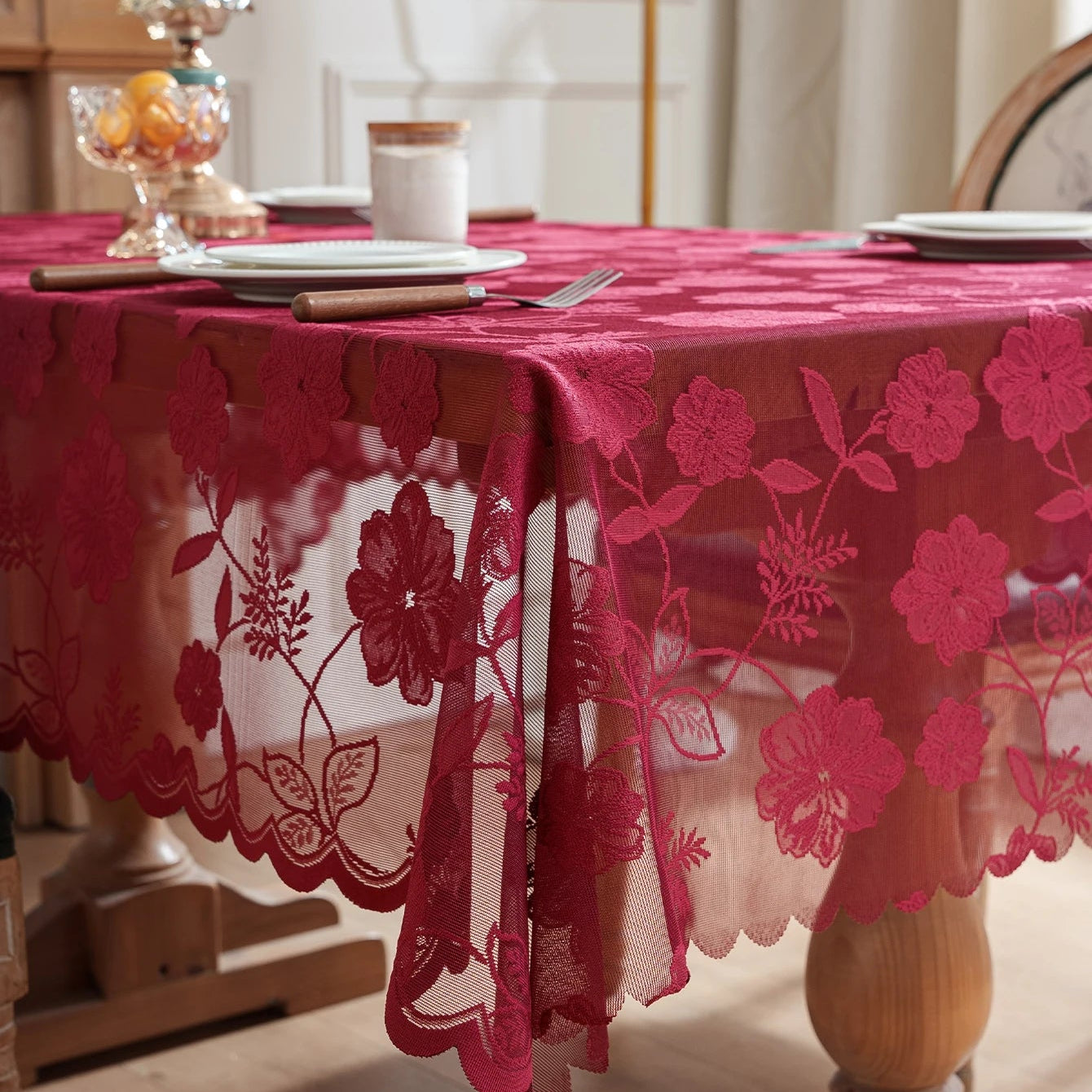 Nappe de Table Saint-Valentin Rouge Florale chic