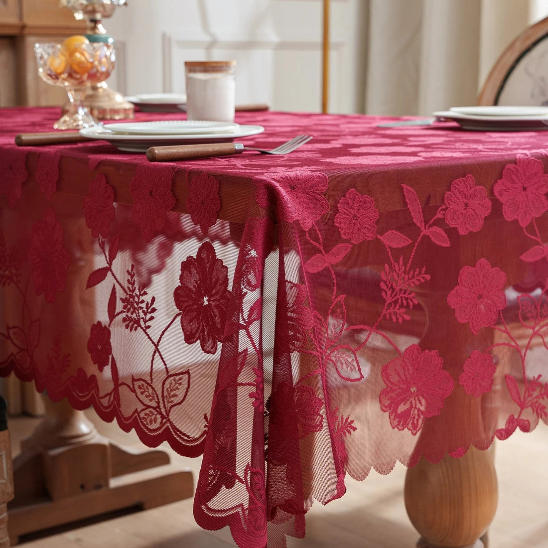 Nappe de Table Saint-Valentin Rouge Florale chic