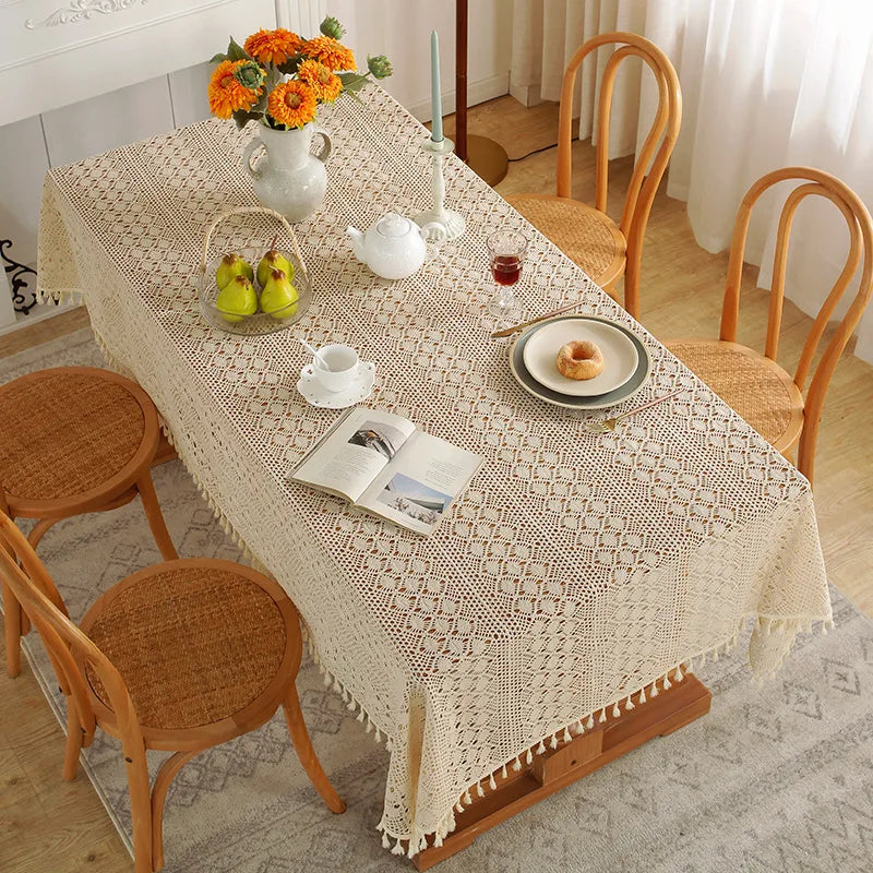 Nappe de Table en Crochet Beige