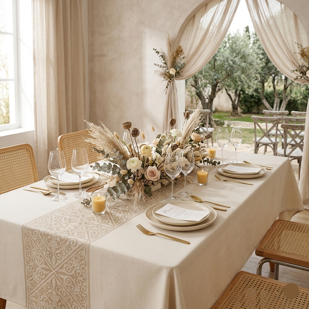 Nappe de Table en Lin Beige