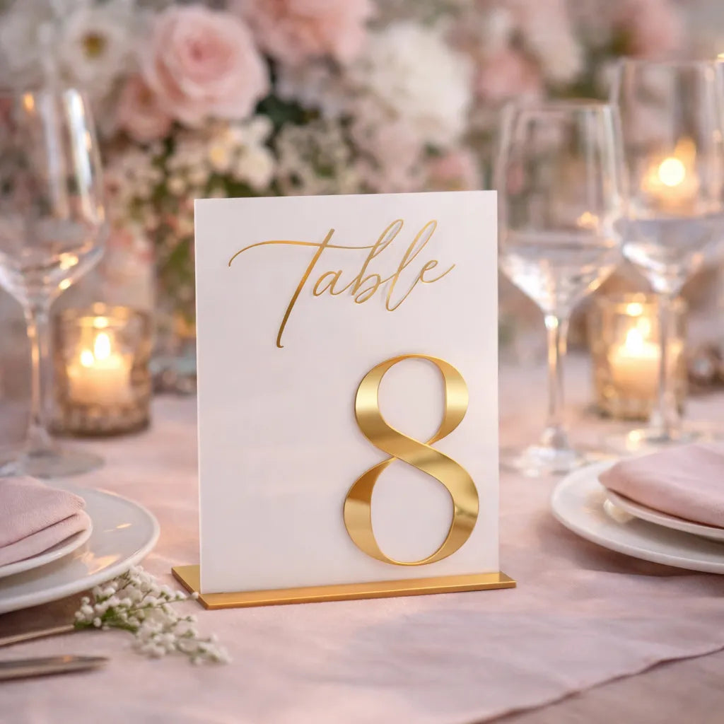 Numéro de Table Acrylique 3D Blanc et Doré