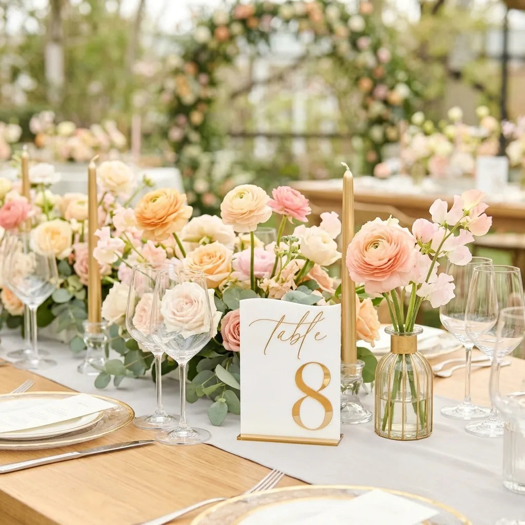 Numéro de Table Mariage Elégant Blanc Doré Minimaliste