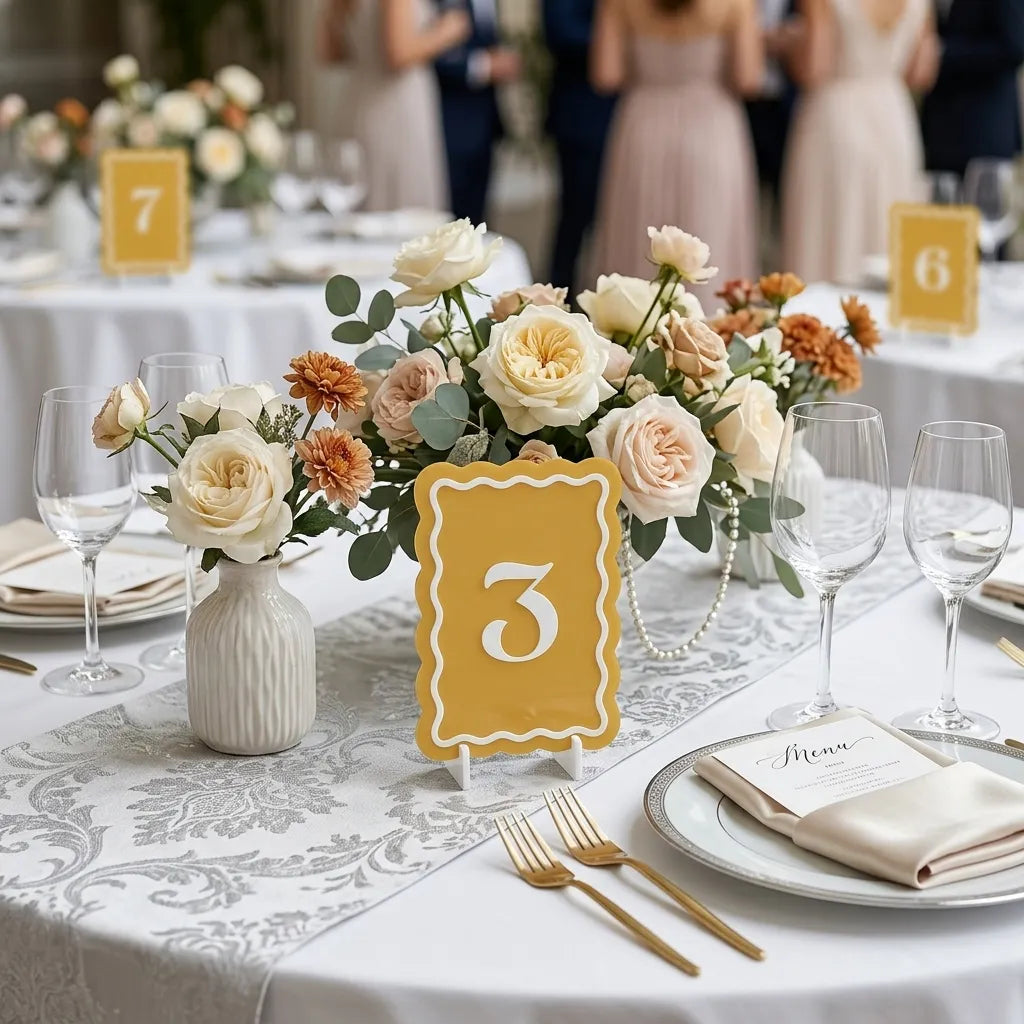 Numéro de Table Mariage Jaune Minimaliste
