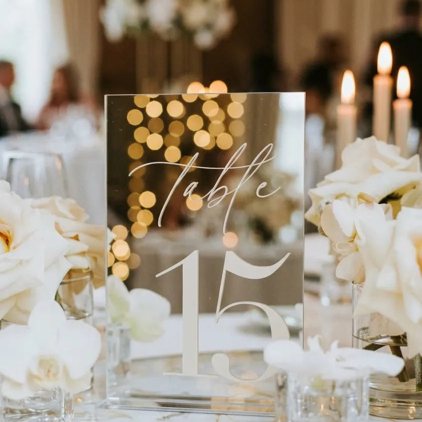 Numéro de Table Mariage Miroir Argenté Brillant