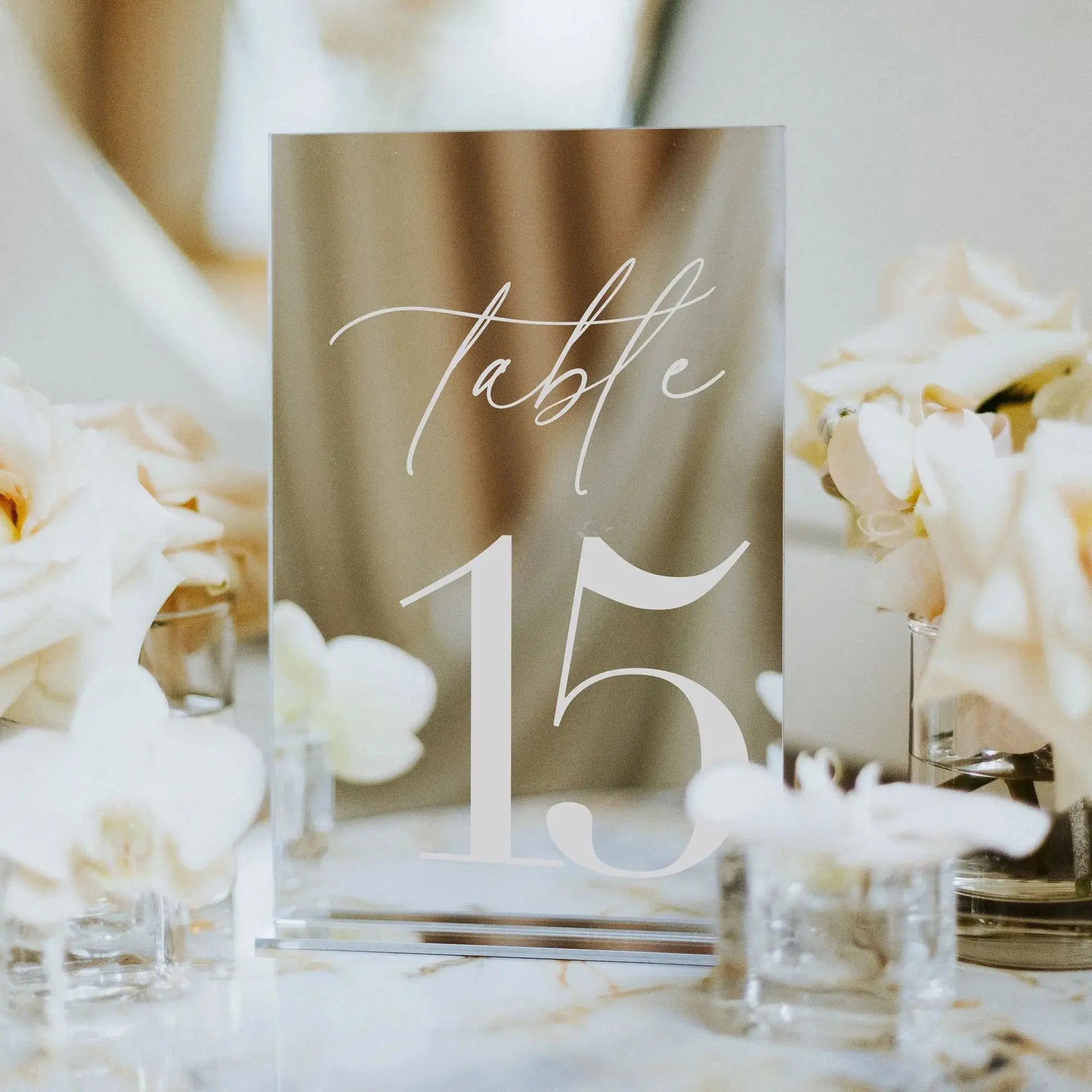 Numéro de Table Mariage Miroir Argenté Chic