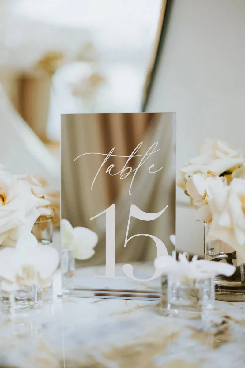Numéro de Table Mariage Miroir Argenté Moderne