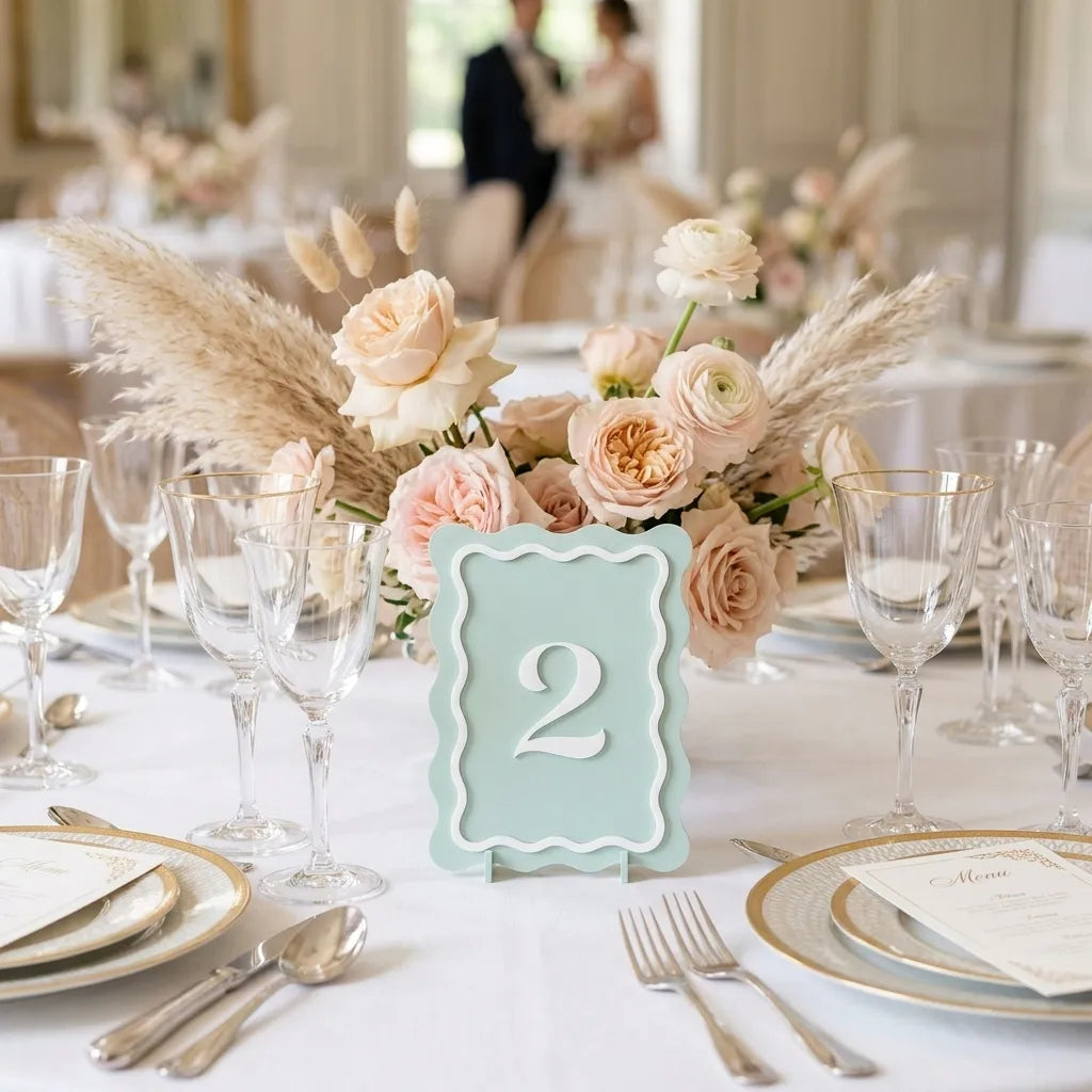 Numéro de Table Mariage Pastel Minimaliste