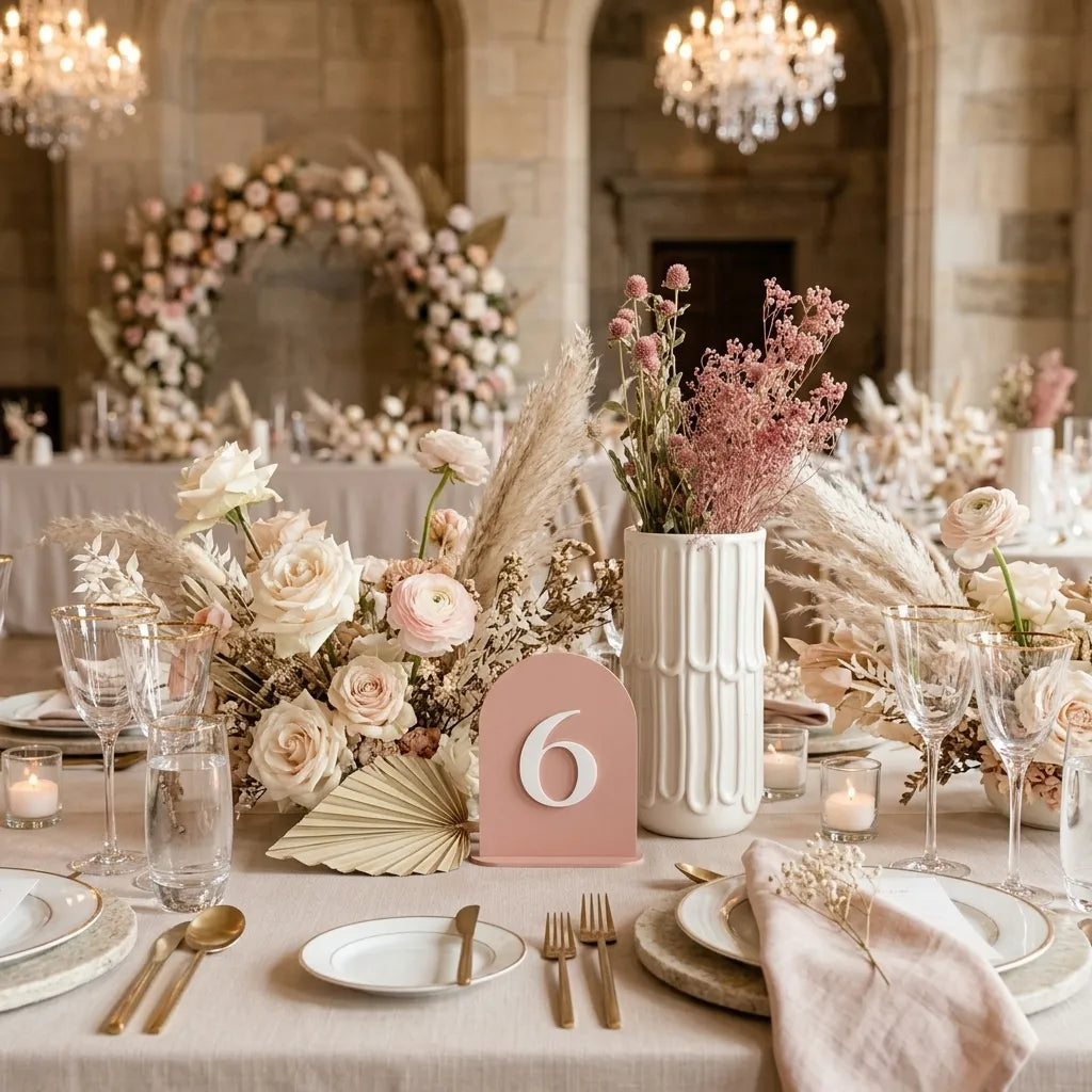 Numéro de Table Mariage Rose Épuré Minimaliste