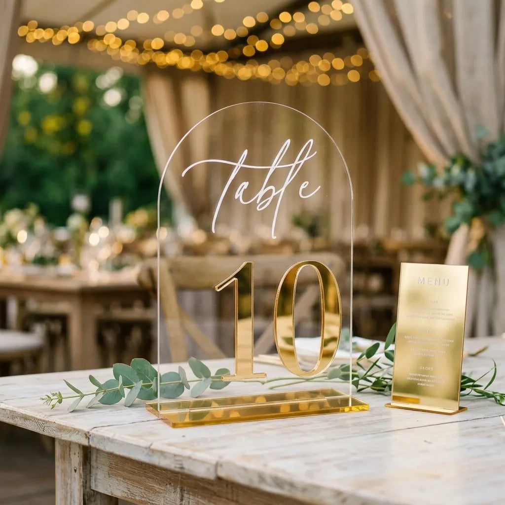 Numéro de Table Transparent Doré Pour Mariage Design