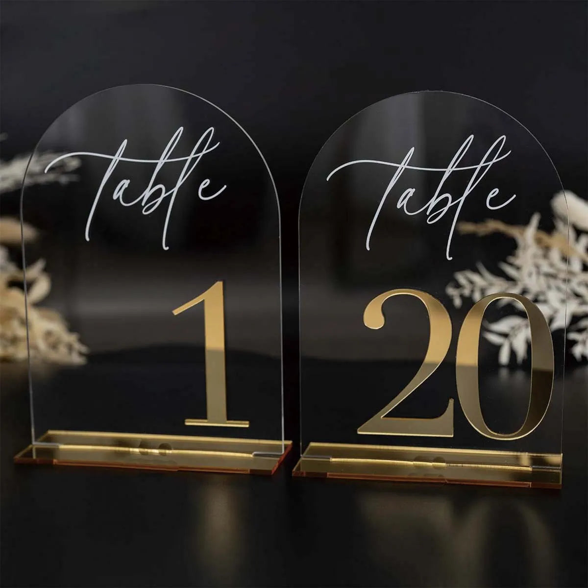 Numéro de Table Transparent Doré Pour Mariage Unique
