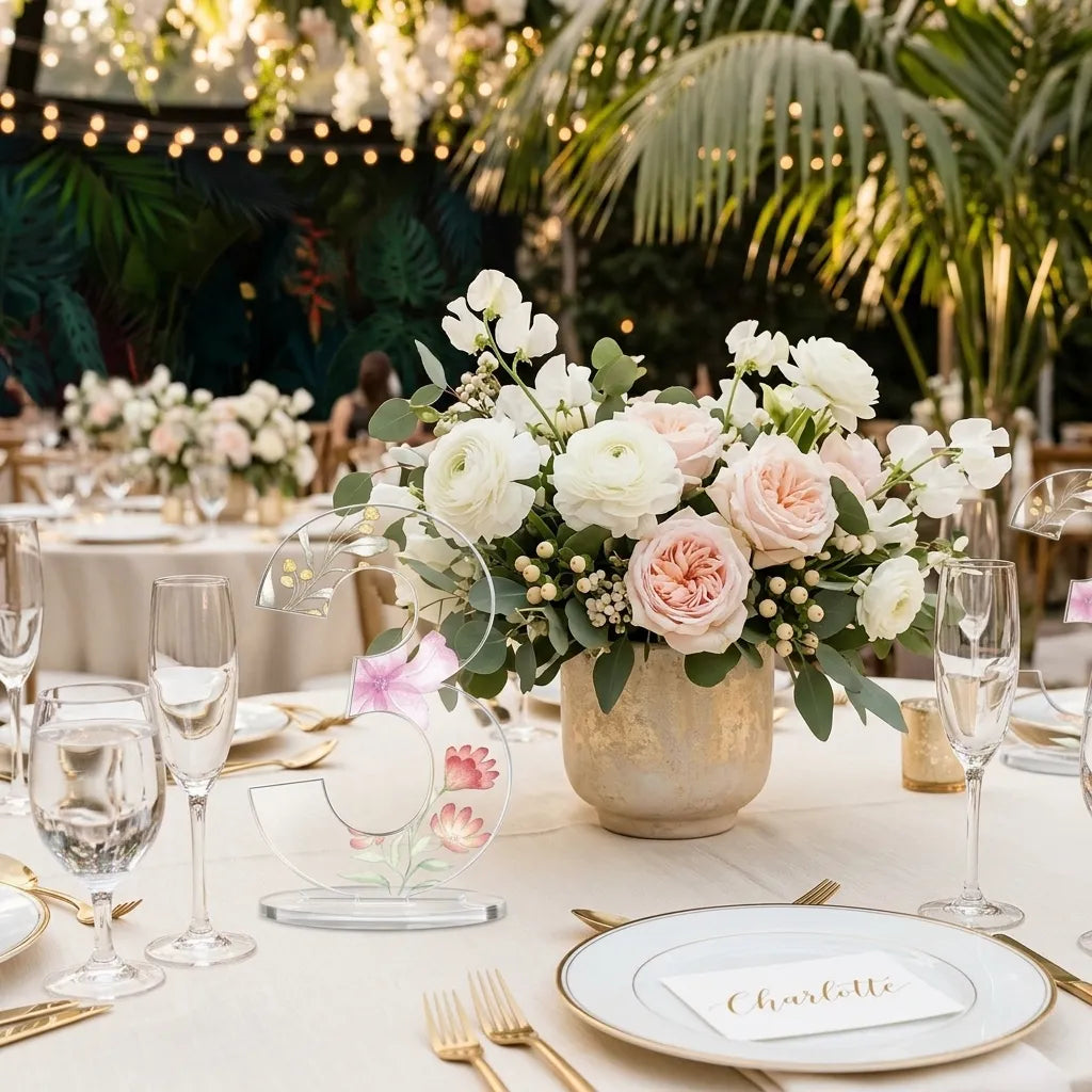 Numéro de Table Transparent Fleuri Unique
