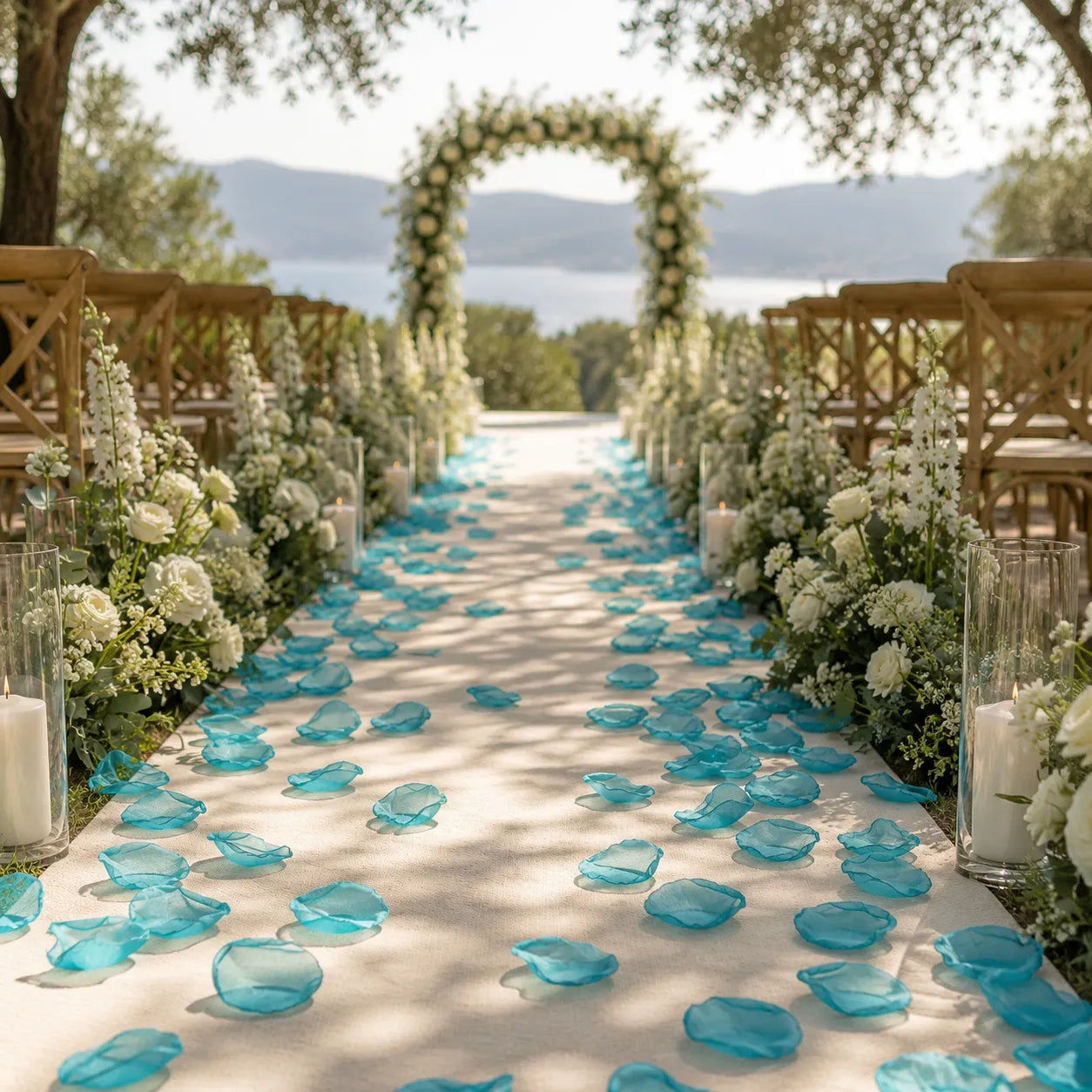 Pétales De Fleurs Mariage Bleu Design Raffinée