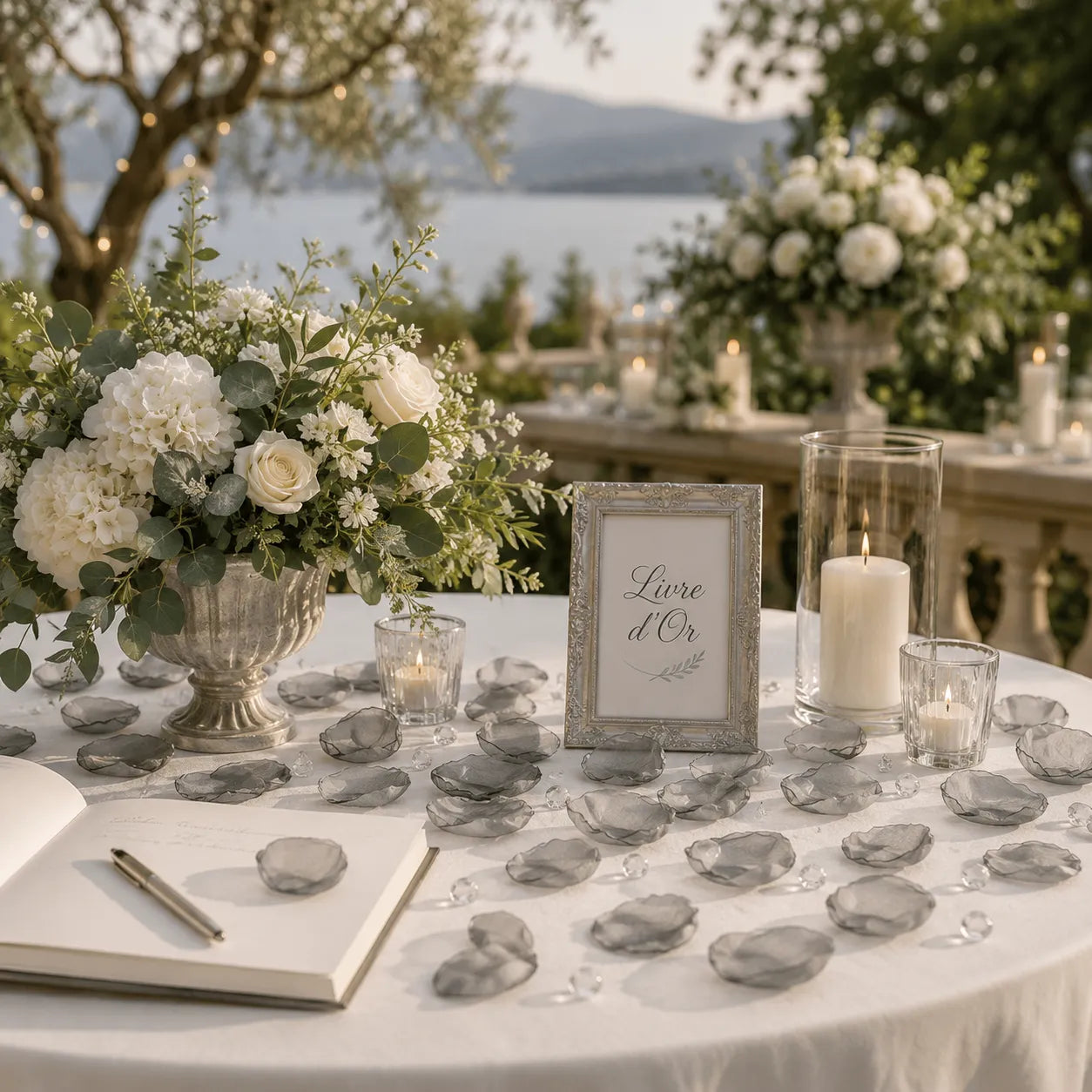 Pétales De Fleurs Mariage Gris Vert Raffinée