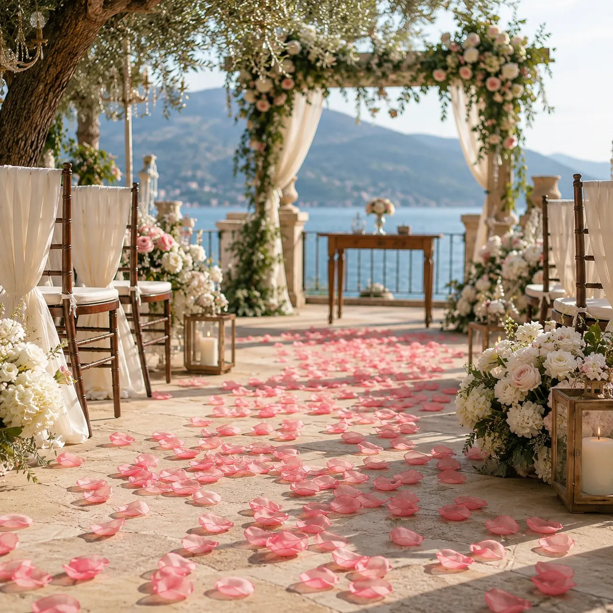 Pétales Mariage Rose en Mousseline Raffinée