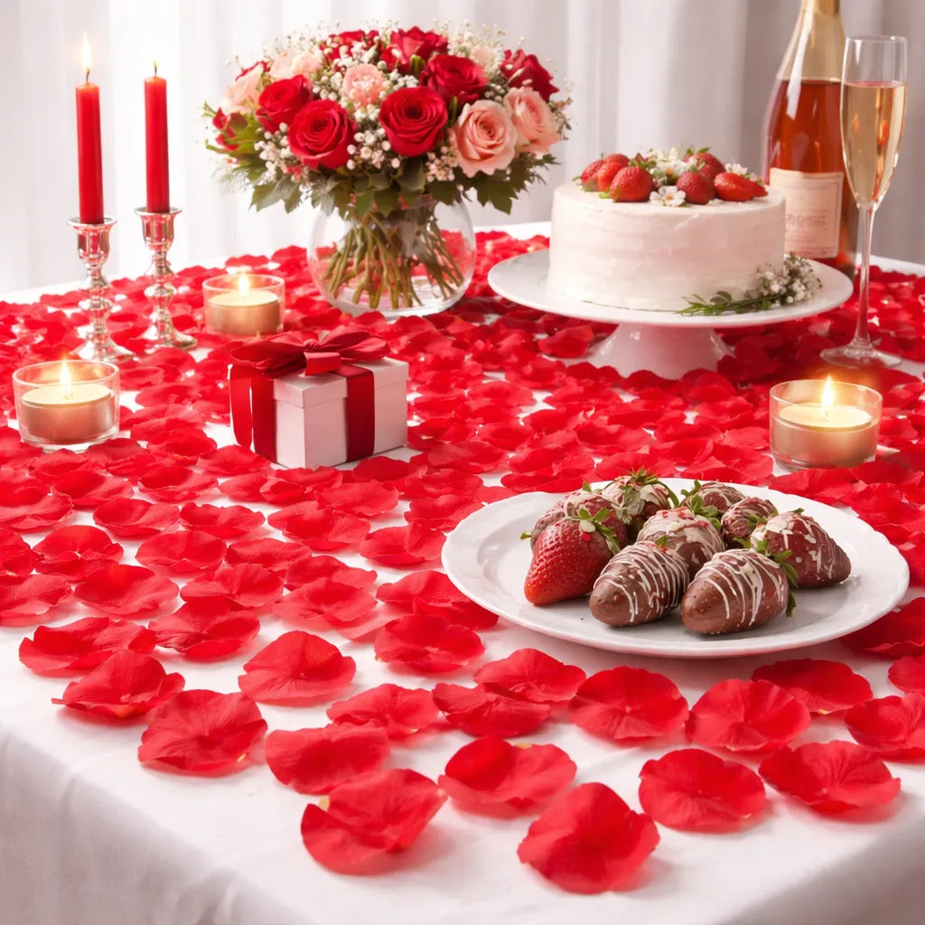 Pétales de Fleurs Rouge Romantique