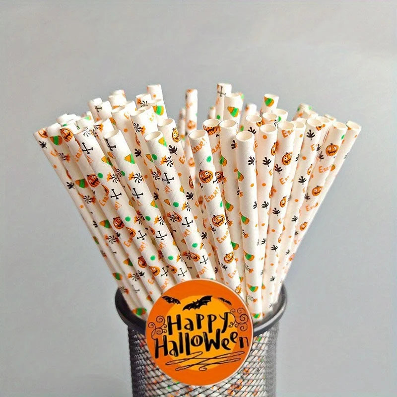 Paille Blanche Halloween en Papier Festif