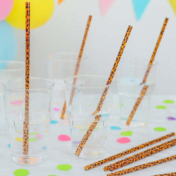 Paille En Plastique Léopard1