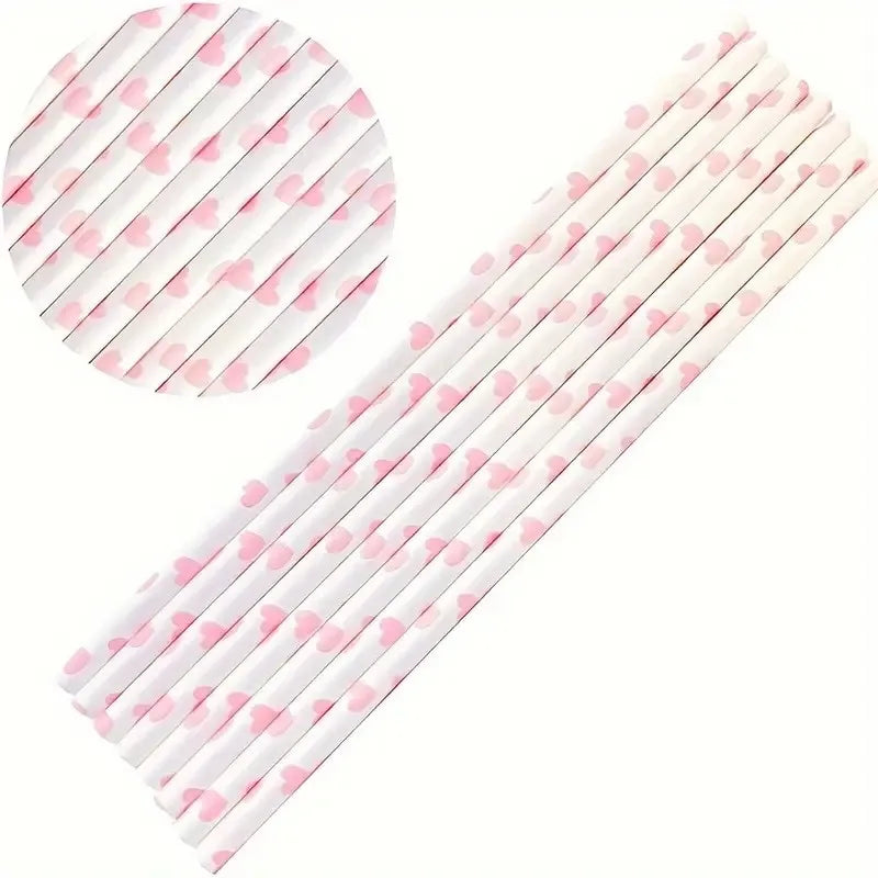 Paille En Plastique Motifs Cœur Pratiques