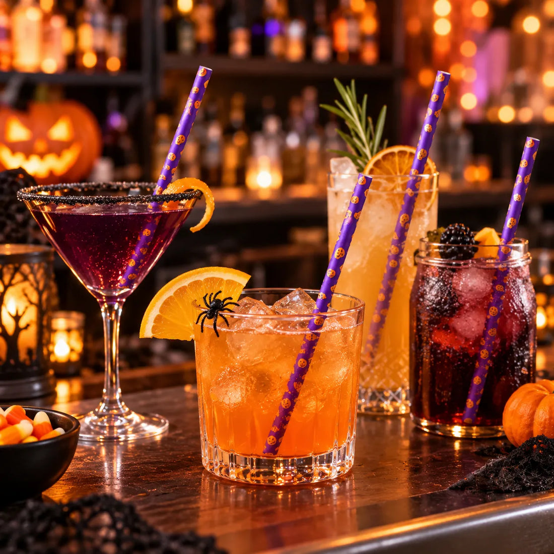 Paille Halloween Violet et Orange minimaliste