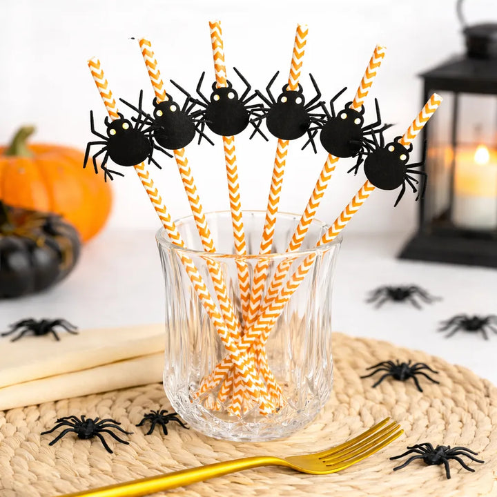 Paille Halloween motif Araignée