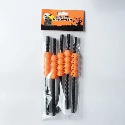 Paille Jetable Noire à Citrouilles Unique